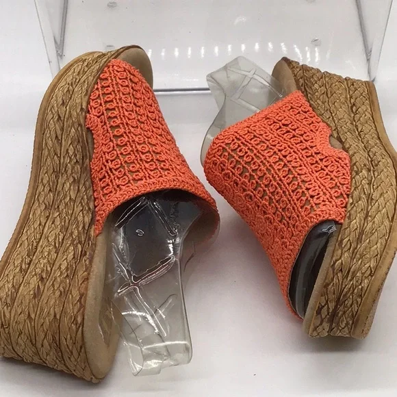 🌼3/$12🌼BUNDLE DEAL! Reba Orange Slide Print Wedge Heel Sandal - Picture 7 of 9